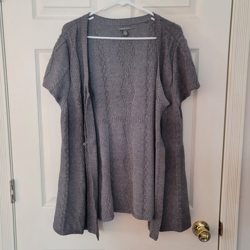Womens grey single button short sleeved sweater